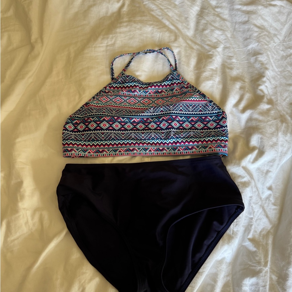 Tribal Print Bikini Top with Black Bottoms